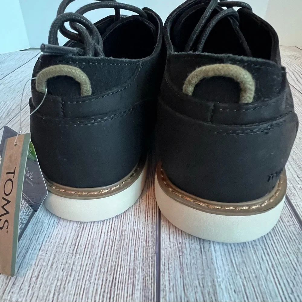 TOMS Black Leather Navi Oxfords Shoes 12